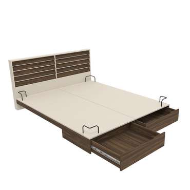 Кровать Заря 160х200 бежево-коричневого цвета с ящиками и подсветкой без подъемного механизма