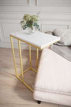 Приставной столик Агами Голд цвета белый мрамор