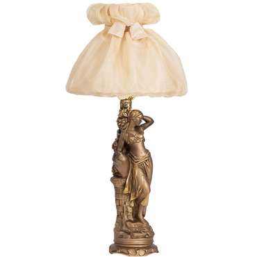 Настольная лампа Девушка с кувшином бежевого цвета на бронзовом основании
