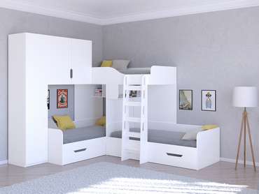 Двухъярусная кровать Трио 1 80х190 белого цвета