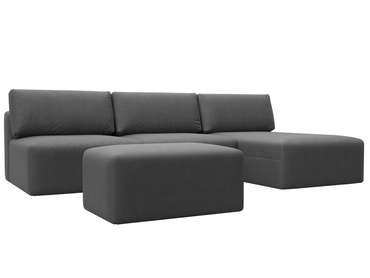 Угловой модульный диван-кровать с пуфом Лига-060 Лонг серого цвета (замша)