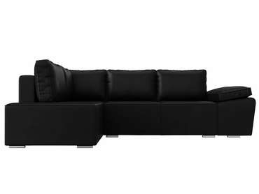 Угловой диван-кровать Хьюго черного цвета (экокожа) левый угол