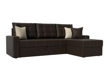 Угловой диван-кровать Ливерпуль коричневого цвета (экокожа) правый угол