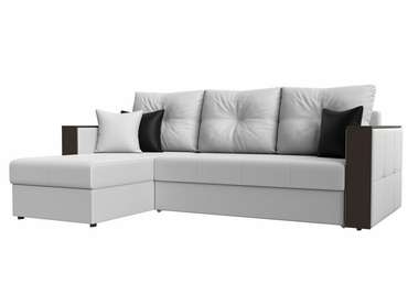 Угловой диван-кровать Валенсия белого цвета (экокожа) левый угол