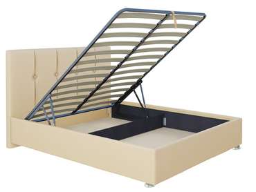 Кровать Ливери 140х200 в обивке из экокожи бежевого цвета с подъемным механизмом
