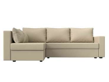Угловой диван-кровать Мансберг белого цвета (экокожа) левый угол