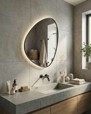 Настенное зеркало Sten S в раме черного цвета с подсветкой