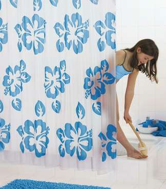 Штора для ванных комнат Flowerpower пластиковая синий/голубой