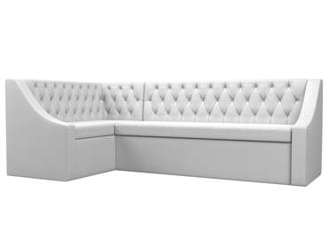 Угловой диван-кровать Мерлин белого цвета (экокожа) левый угол