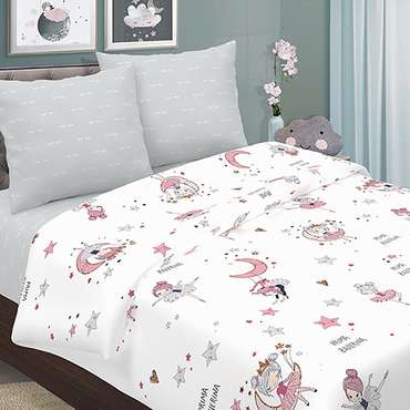 КПБ 'ДайПоспать', 1,5 спальный с 2-мя наволочками 70х70, перкаль, 100 % хлопок, пл. 105 гр./кв.м., 'Балеринки'