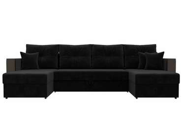 Угловой диван-кровать Валенсия П-образный черного цвета