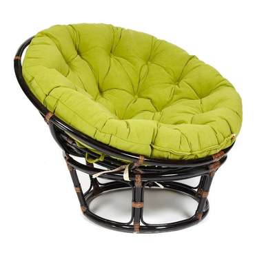Кресло Papasan Antique brown с подушкой оливкового цвета