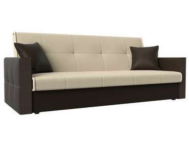 Прямой диван-кровать Валенсия коричнево-бежевого цвета (экокожа)