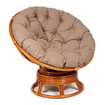 Кресло-качалка Papasan Cognac с подушкой коричневого цвета