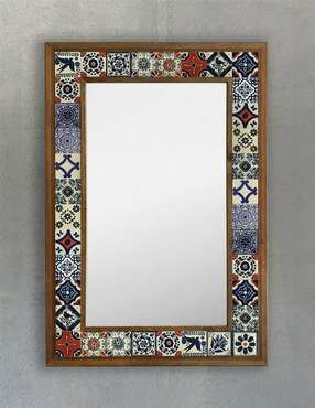 Настенное зеркало 43x63 с каменной мозаикой бежево-синего цвета