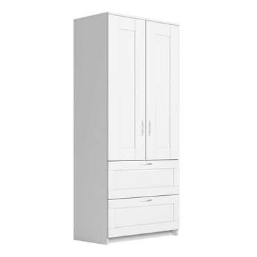 Шкаф двухдверный с двумя выдвижными ящиками Сириус белого цвета