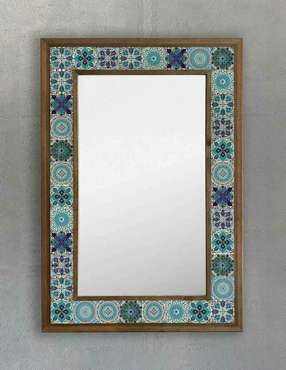 Настенное зеркало 43х63 с каменной мозаикой сине-голубого цвета