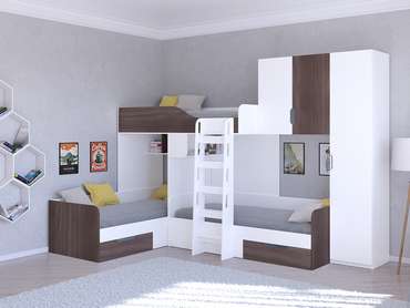 Двухъярусная кровать Трио 2 80х190 цвета Дуб шамони-белый