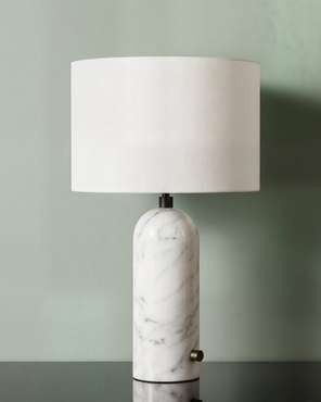 Настольная лампа “Эдвин” из белого мрамора с белым абажуром