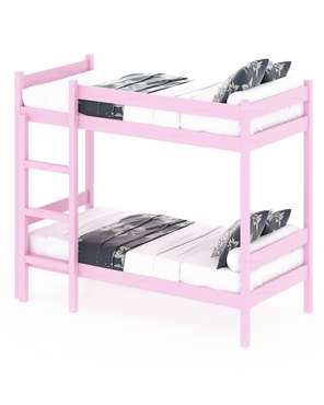 Кровать двухъярусная сосновая со сплошным основанием 90х190 розового цвета