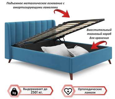 Кровать Betsi 160х200 синего цвета с подъемным механизмом и матрасом