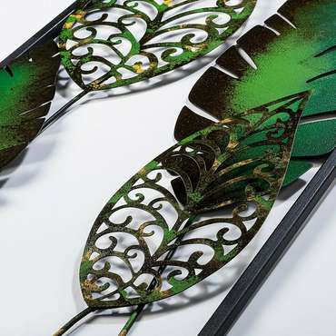 Настенный декор ручной работы Листья 32х90 из металла зеленого цвета