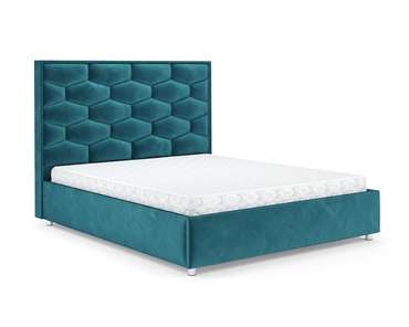 Кровать Рица 140х190 сине-зеленого цвета с подъемным механизмом (вельвет)