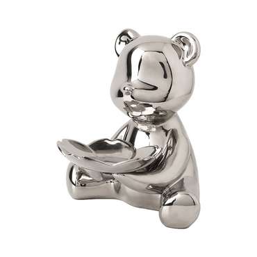 Статуэтка Медведь с подносом серебряного цвета