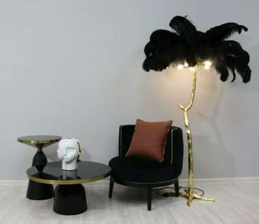 Торшер Feather lamp с плафоном из страусиных перьев