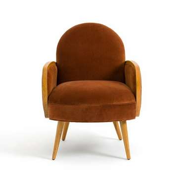 Кресло из велюра и дуба Buisseau оранжевого цвета