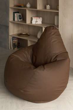 Кресло-мешок Груша 3XL в обивке из экокожи коричневого цвета 