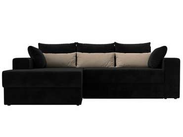 Угловой диван-кровать Майами черного цвета с бежевыми подушками левый угол