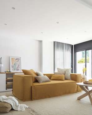 Cover for Blok 3-seater sofa in mustard linen