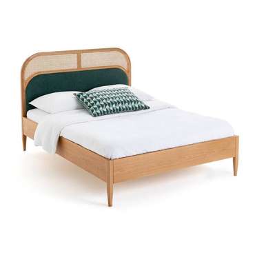 Кровать из плетеного материала и велюра с кроватным основанием Buisseau 140х190 бежевого цвета