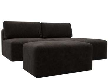 Угловой модульный диван-кровать с пуфом Лигa-060 темно-коричневого цвета