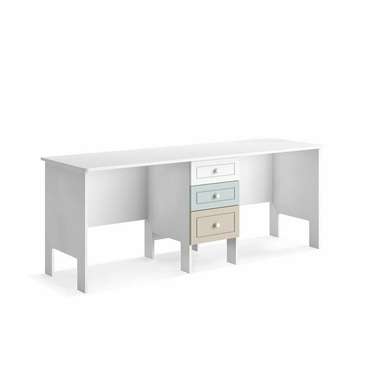 Письменный стол Кошкин дом бело-голубого цвета для двоих