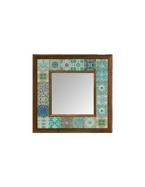 Настенное зеркало с каменной мозаикой 33х33 коричнево-бирюзового цвета