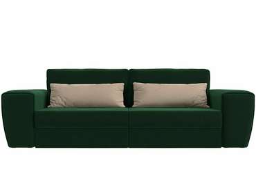 Прямой диван-кровать Лига 008 зеленого цвета с бежевыми подушками