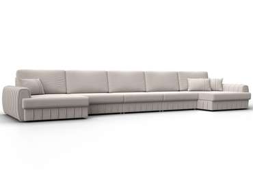 Угловой диван-кровать Лига-057 МегаЛонг светло-бежевого цвета (замша)