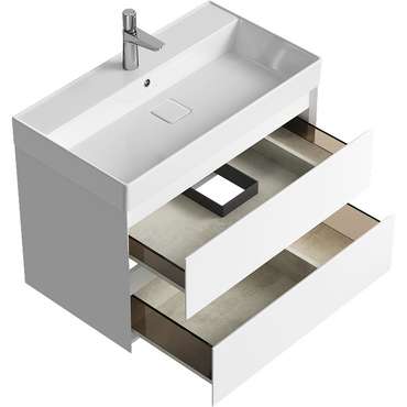 Подвесная тумба с раковиной Geometria 81 белого цвета