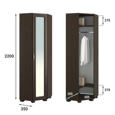 Шкаф угловой с зеркалом Монблан темно-коричневого цвета