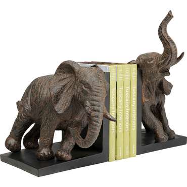 Набор из двух держателей для книг Elephants коричневого цваета