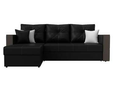 Угловой диван-кровать Валенсия черного цвета (экокожа) левый угол