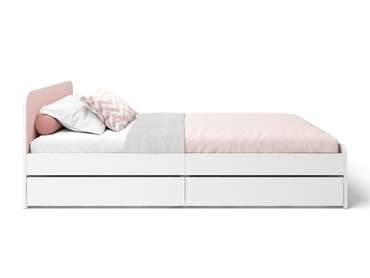 Кровать Home 90х200 бело-розового цвета c ортопедическим основанием и ящиком  
