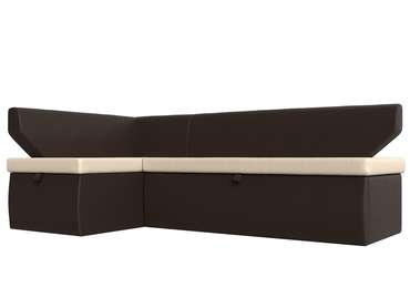 Угловой диван-кровать Омура коричнево-бежевого цвета (экокожа) левый угол