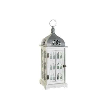 Фонарь DKD Home Decor Отделка состаренная Белый Серый Деревянный Стеклянный Средиземноморье 19 x 19 x 51 cm