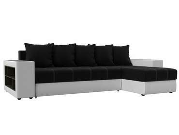 Угловой диван-кровать Дубай черно-белого цвета (ткань/экокожа)  правый угол