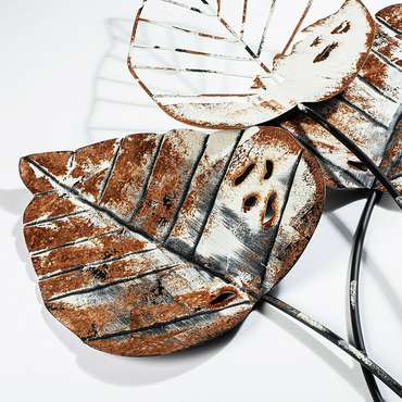 Настенный декор ручной работы Листья 45х85 из металла коричнево-бежевого цвета