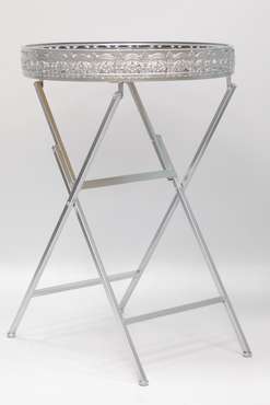 Сервировочный стол серебряного цвета со стеклянной столешницей
