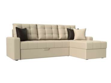 Угловой диван-кровать Ливерпуль бежевого цвета (экокожа) правый угол